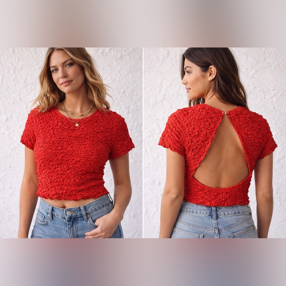 Free People Smocked Crop Top red XL NWT bohemian festival textured bright